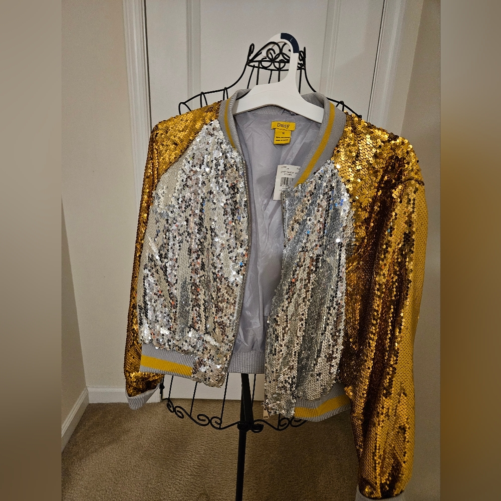 Gold and Silver Sequin Bomber Jacket